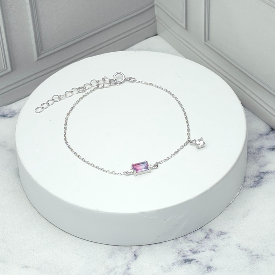 Pulsera de plata con cristal rosado