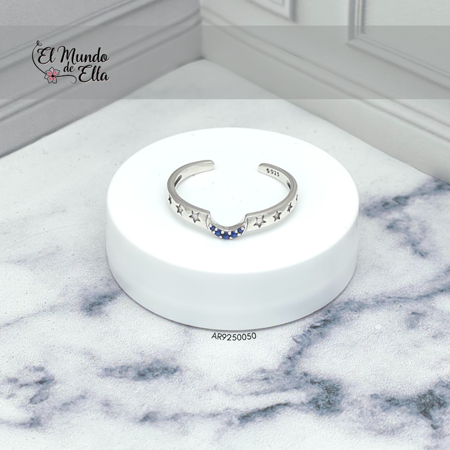 Anillo luna creciente y estrellas caladas