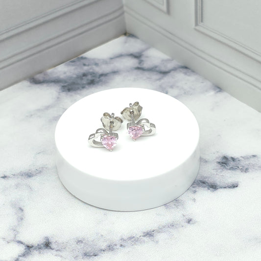 Aretes corazón abierto con circonia rosa