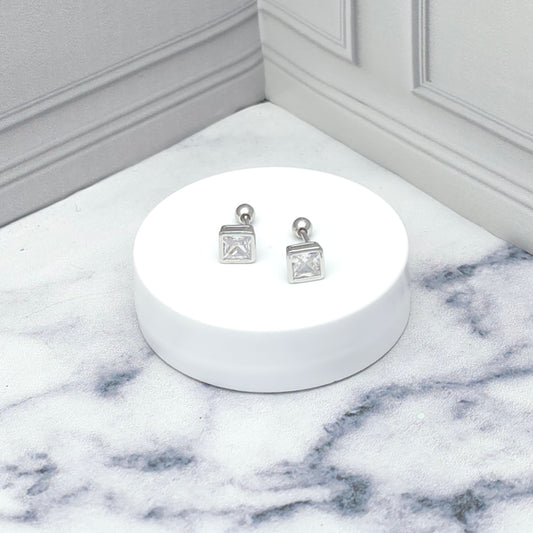 Aretes de plata con circonia cuadrada