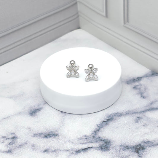 Aretes de plata flor con circonias