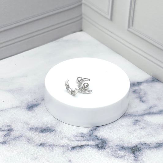 Aretes de plata luna creciente con circonias