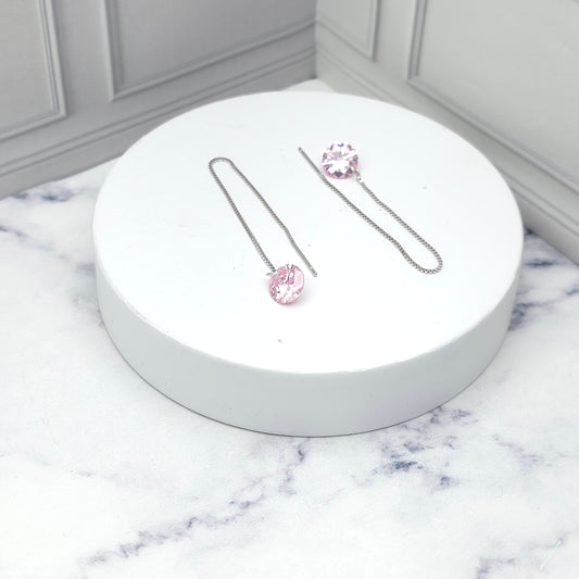 Aretes colgantes de cadena con piedra rosa