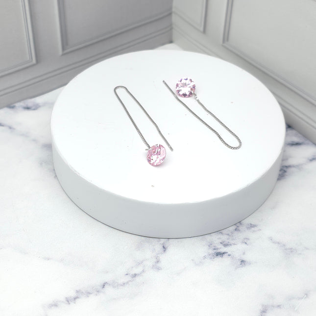 Aretes colgantes de cadena con piedra rosa