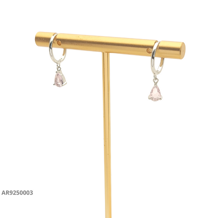 Aretes de plata con cuarzo rosa en corte lágrima