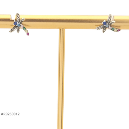 Aretes con diseño de libélula y piedras multicolor