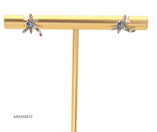 Aretes con diseño de libélula y piedras multicolor
