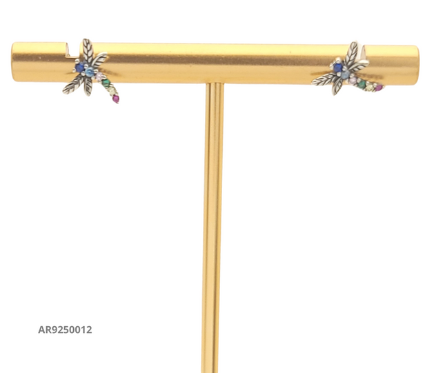 Aretes con diseño de libélula y piedras multicolor