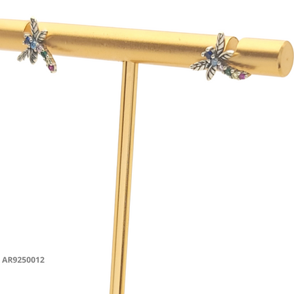 Aretes con diseño de libélula y piedras multicolor