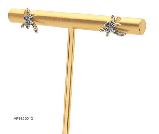 Aretes con diseño de libélula y piedras multicolor