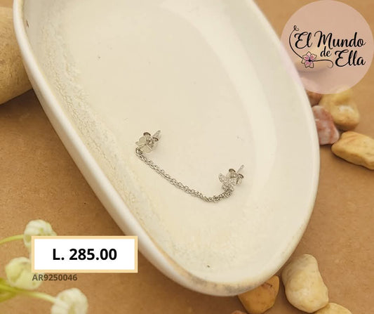 Aretes mariposa con cadena en plata 925