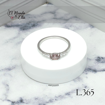 Anillo de plata 925 circonia ovalada rosa