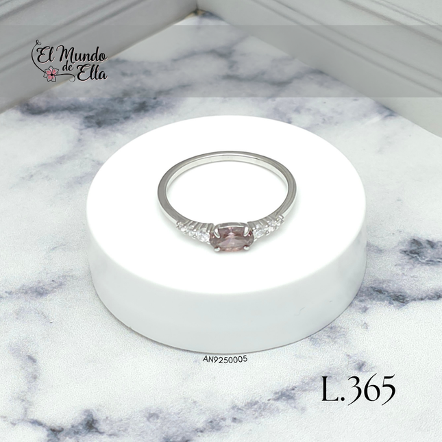 Anillo de plata 925 circonia ovalada rosa