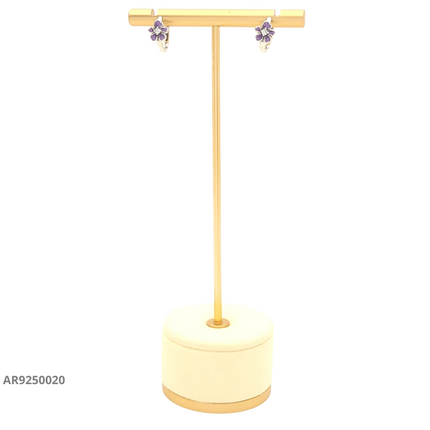 Aretes tipo argolla con flor esmaltada en lila